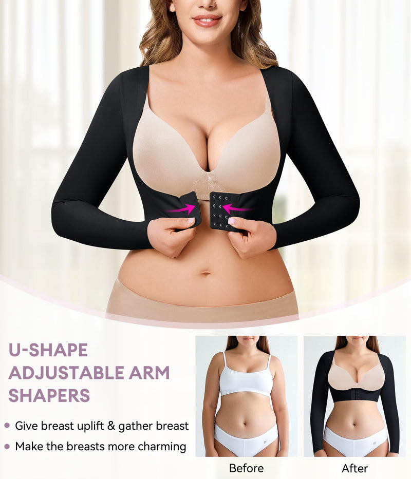 YERKOAD Arm Shapers for Women Flabby Arms Post Surgery Compression Sleeves Arm Faja Front Closure Shapewear Tops X-Large Black - BeesActive Australia