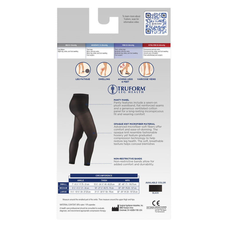 Truform Women's 20-30 mmHg Medical Compression Tights, Footless Opaque Shapewear Support Pantyhose, Medium Black Medium (1 Pair)
