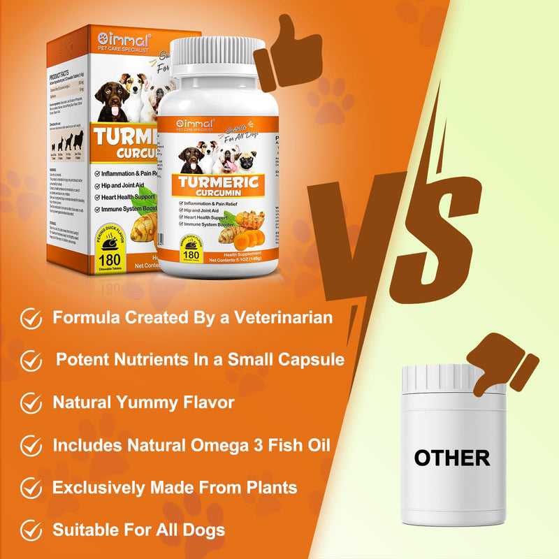 Turmeric for Dogs, 180 Turmeric Curcumin Tablets Supports Heart, Immune System Booster, Hip & Joint Support, Dog Pain Relief, Pet Supplement Treats w/Fish Oil, Curcumin C3-180 Tablets / 5.1 OZ - PawsPlanet Australia