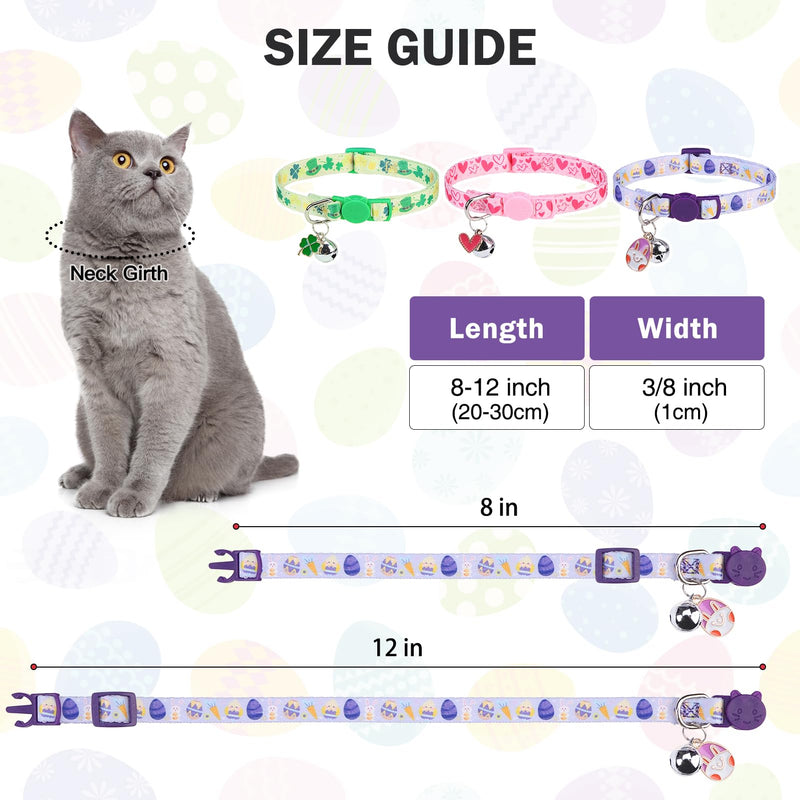 3 Pack Breakaway Cat Collars with Bell-Valentine's Day Cat Collar for Girl Boy Cats with Safety Buckle -St. Patrick's Day Easter Kitten Collar Adjustable 8"-12" for Kitty Puppy Small Pet Valentine's Day + Easter + St. Patrick's Day - BeesActive Australia