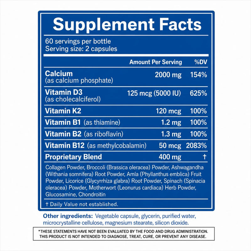 Nutriview Calcio 2000 mg with D3, K2, B12 & Glucosamine, 120 Count | Calcium formula with D3, K2, B12, and glucosamine for adults, designed for a simple daily mineral routine