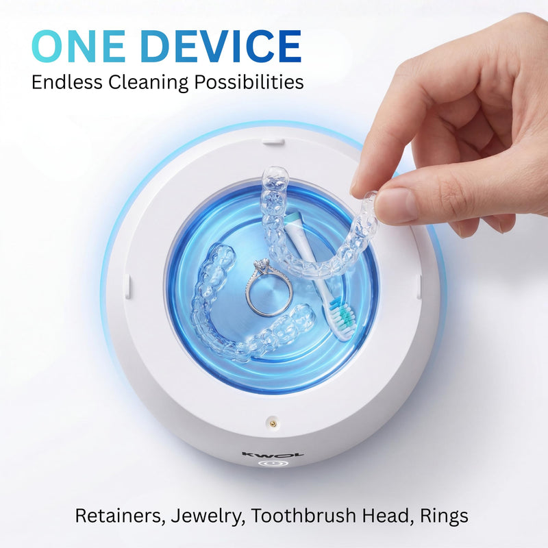 Ultrasonic Retainer Cleaner Machine - 48kHz Aligner and Denture Cleaner for Mouth Guard, Night Guard, Dental Trays, Braces, Toothbrush and Jewelry with 200ml Capacity - BeesActive Australia