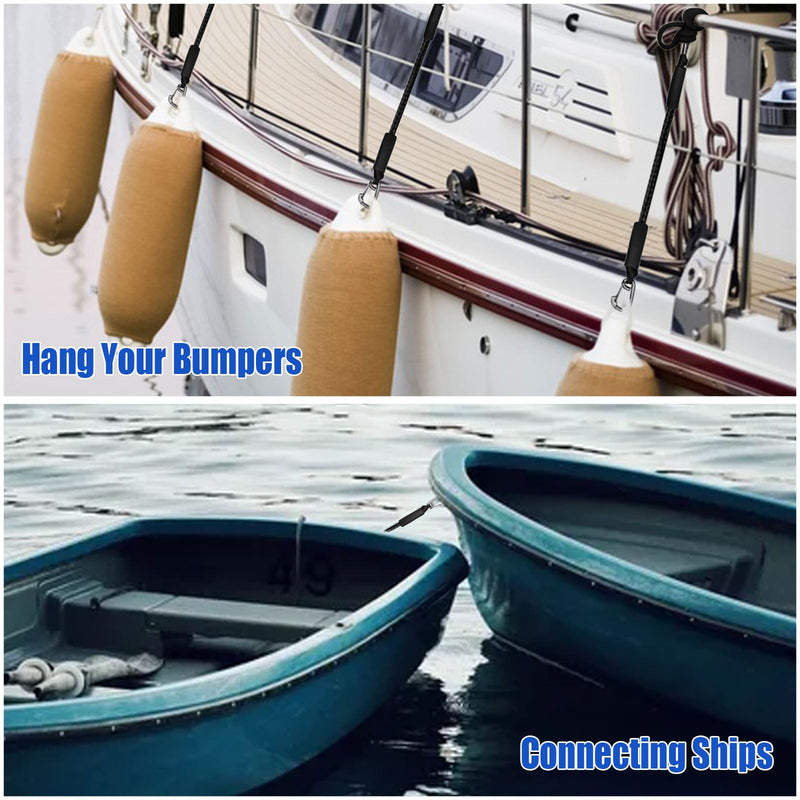 4pcs Bungee Dock Lines, 2FT Premium Bungee Boat Lines with 316 Stainless Clip for Pontoon, Canoe, Jet Ski, Sea-Doo, Kayak, Watercraft