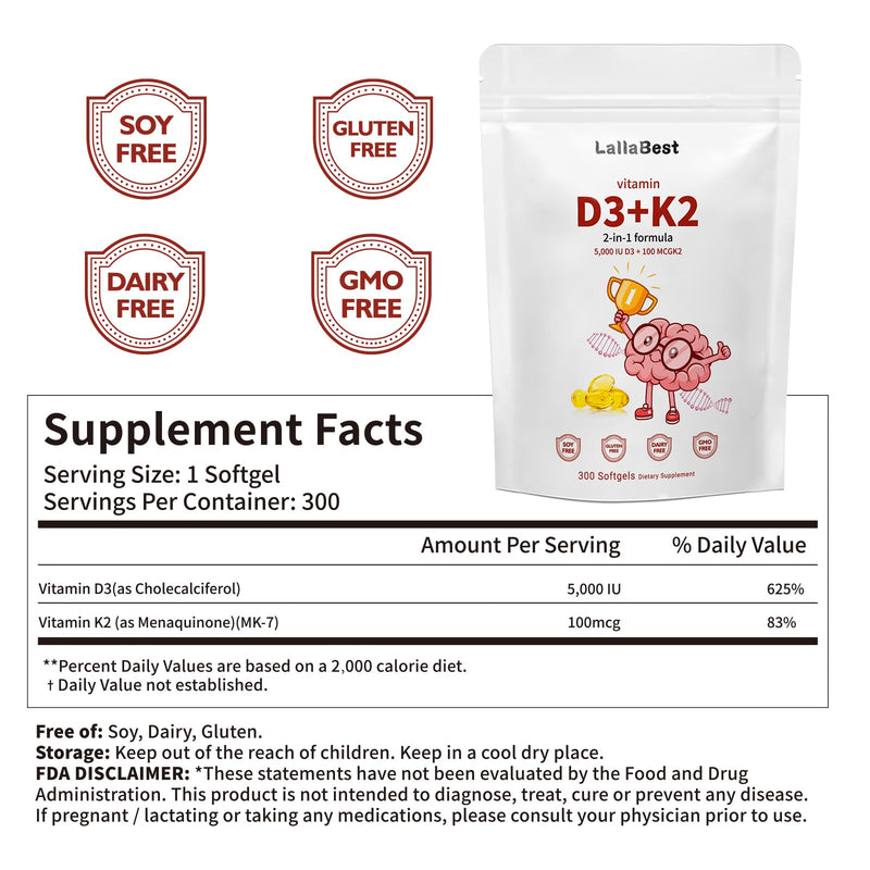 Vitamin D3 10000 iu Plus K2 (MK-7) 200 mcg, Virgin Coconut Oil Softgels| 2 in 1 Vitamins D & K Complex,Supports Calcium Absorption, Bone, Immune, & Heart Health*
