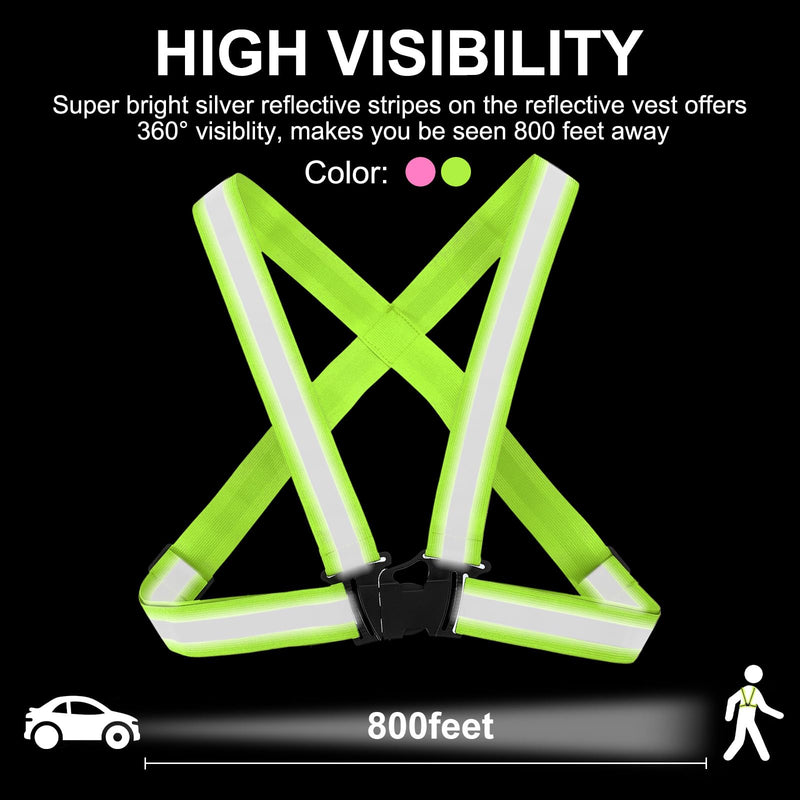 PATIKIL Adjustable Reflective Running Belt Green/Pink
