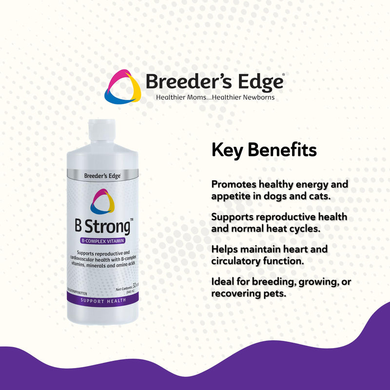 Breeder's Edge B Strong Liquid, Vitamin B for Dogs and Cats, Supports Canine and Feline Reproductive Health, Promotes Healthy Heat Cycles, Provides Energy, and Stimulates Appetite, 8 oz 8 oz - Liquid