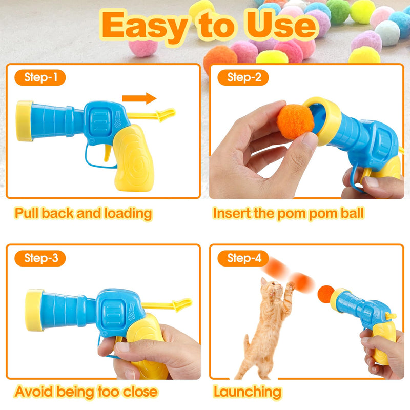 31Pcs Cat Ball Toy Launcher Gun, Cat Balls Fetch Toy, 30Pcs Plush Fuzzy Balls Launcher Cat Toy for Cats with 1 Gun, Funny Interactive Cat Toys for Bored Indoor Adult Cats, Cute Kitten Kitty Toys - BeesActive Australia