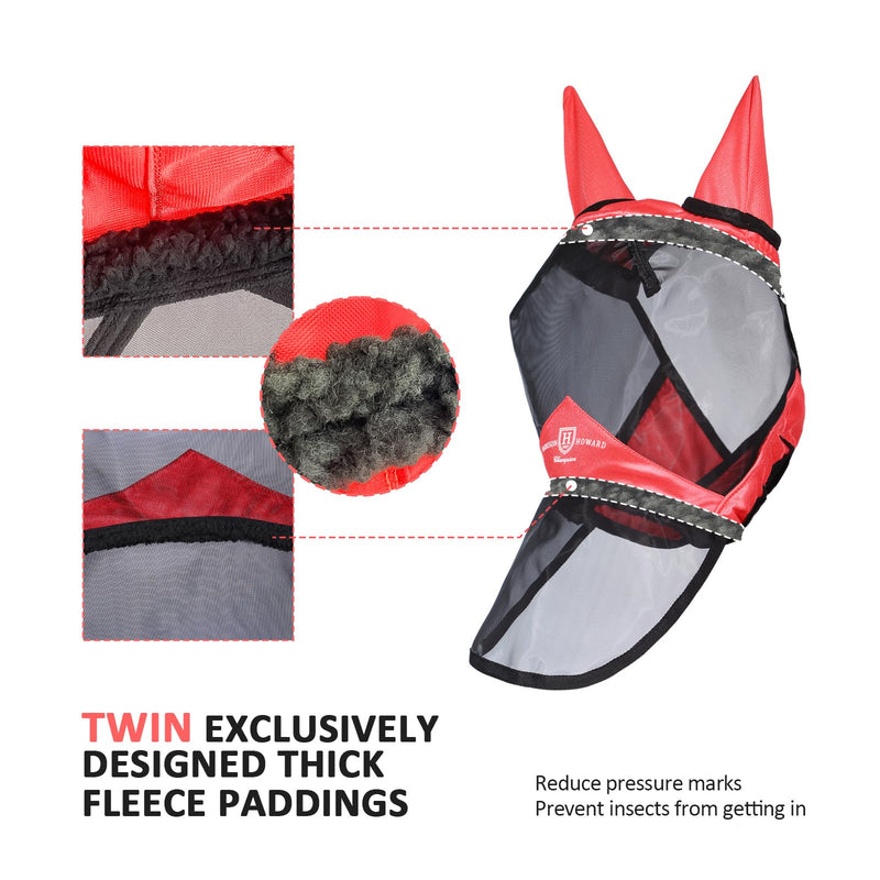 Harrison Howard Pro Luminous Horse Full Face Fly Mask Large Eye Space Long Nose with Ears UV Protection for Horse Coral Orange L - BeesActive Australia