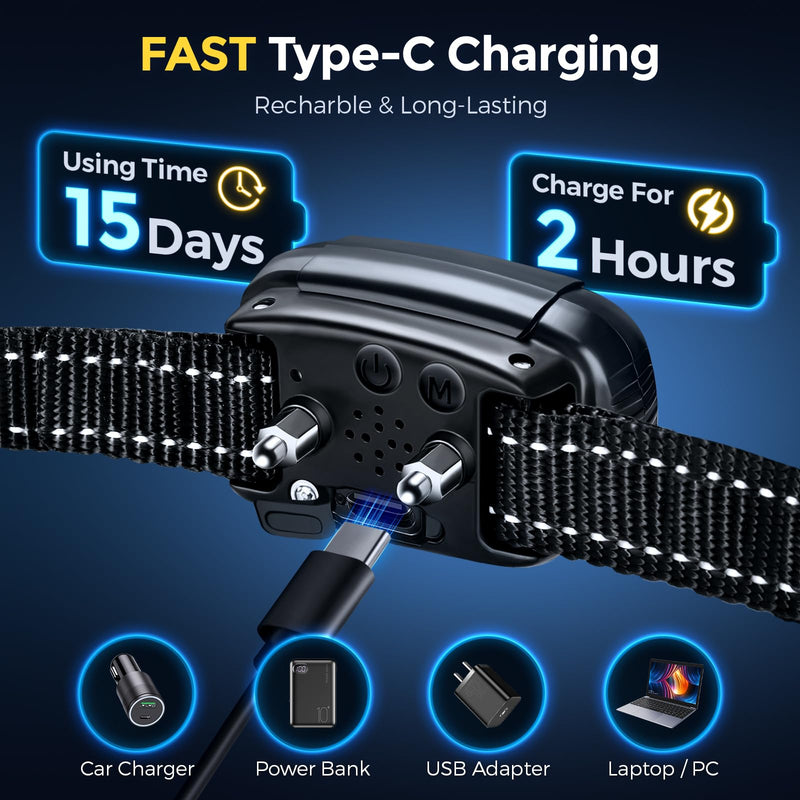 Dog Bark Collar 2 Pack, Rechargeable Smart Bark Collar for Large Medium Small Dogs 10-150lbs with Barking Count Record, Anti Barking Training Collar with 5 Adjustable Sensitivity Beep Vibration Shock - BeesActive Australia