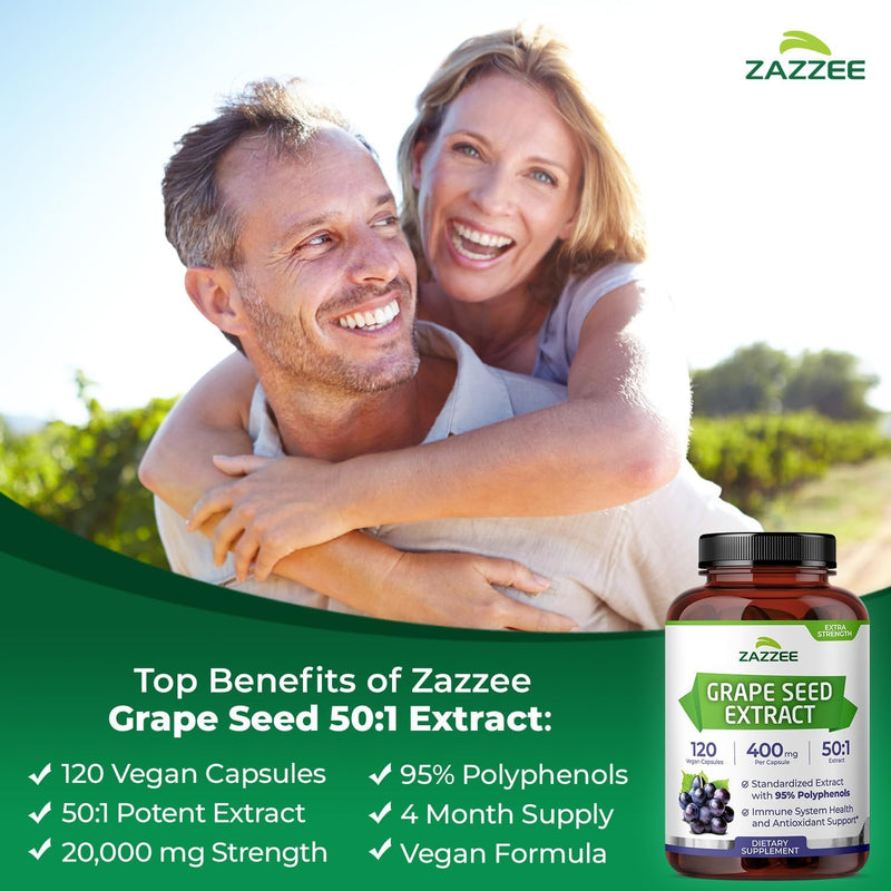 Zazzee Circulatory Support Bundle | 50:1 Grape Seed Extract Plus Extra Strength Horse Chestnut Supplement | Non-GMO Vegan & ISO Lab Tested (120 Servings Each)