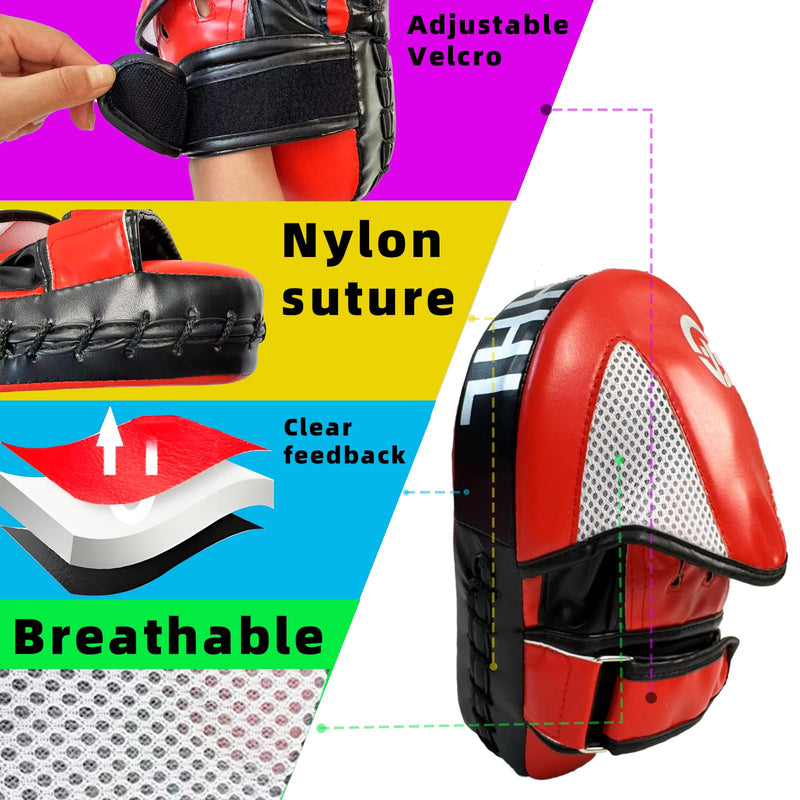 Boxing Pads Curved Punching Focus Mitts Sparring Gear for Boxing,MMA,Muay Thai,Martial Arts Training Equipment，Red/Black,2PCS BLACK
