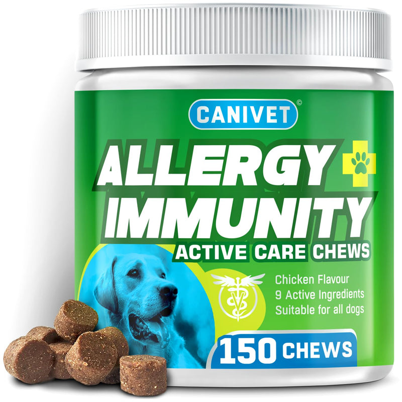 Anti Itch Chews for Dogs | Allergy Relief with Quercetin | 10-in-1 Probiotics, Omega 3, Colostrum & Astragalus | Real Meat Soft Chews, Grain Free | 150 Chews