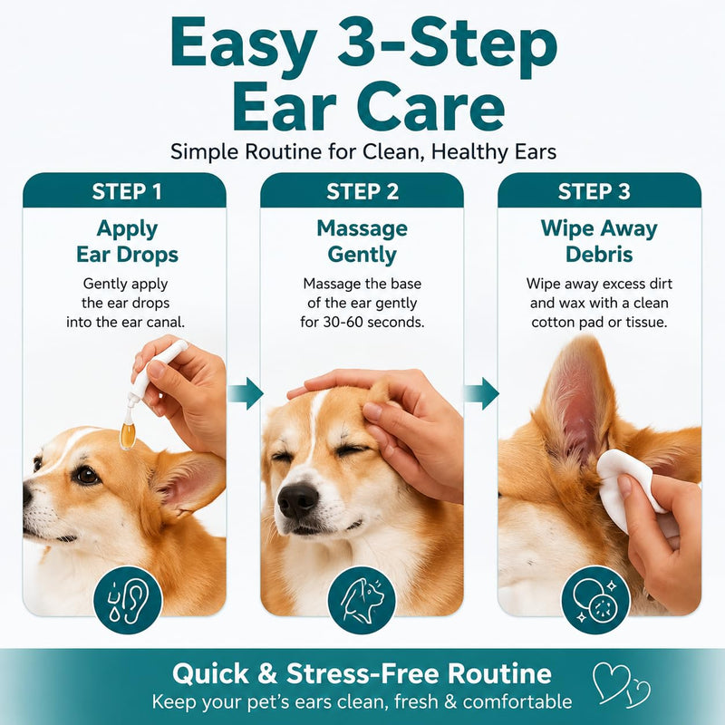Pet Ear Drops for Dogs & Cats, Ear Cleaner for Dogs, Cat Ear Cleaning Solution for Itchy Ears, Wax Buildup, Odor Removal & Ear Infection Relief, Gentle Pet Ear Care Treatment, 2 Fl Oz (60ml) Green
