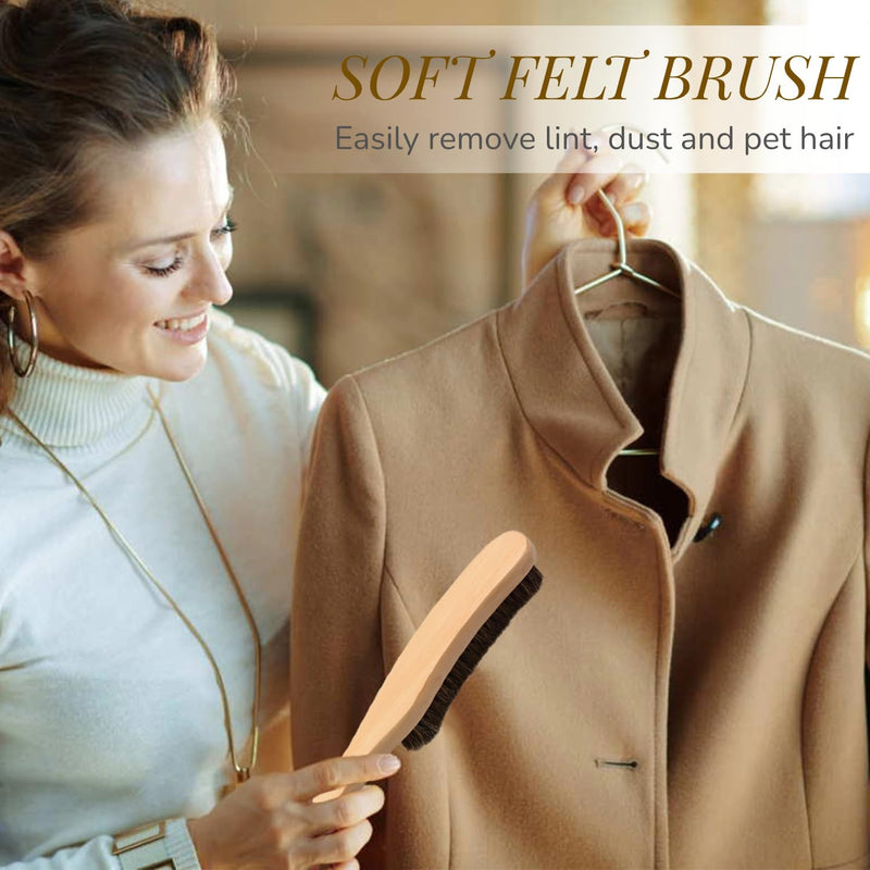 2PCS Horse Hair Brushes Felt Hat Brush with Horse Bristle Lint Brush for Pet Hair Remover Premium Lint Remover for Suits, Cashmere, Suede, Shoes Wood Handle Brush - BeesActive Australia