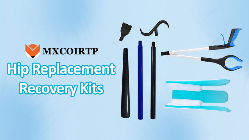MXCOIRTP Assistive Device No Bending Kit for Elderly -Sock Aids, Foldable Reacher Grabber with 360° Rotating Jaw & Magnet, Long Shoe Horn Handle & Dressing Stick & Back Scratcher for Seniors, Disabled Black & Blue