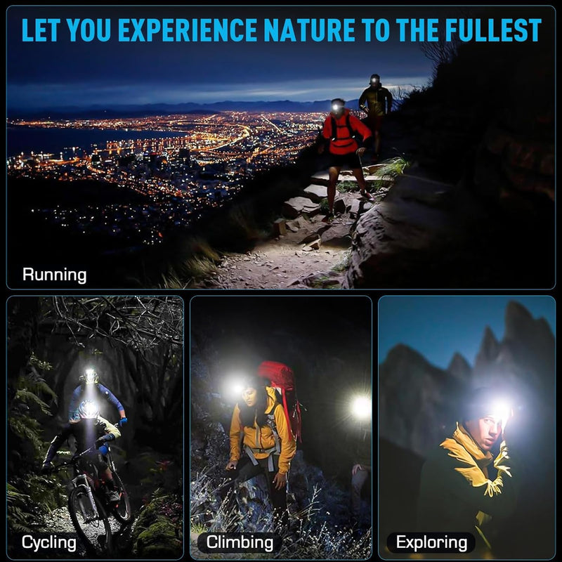 Headlamp 5000 LUMENS LED Rechargeable Head Lamps, Zoomable Headlight with 5 Modes & IPX7 Waterproof, 120° Adjustable Head Lights for Forehead for Outdoor, Camping, Hard Hat, Hunting,Fathers Day Gift - BeesActive Australia