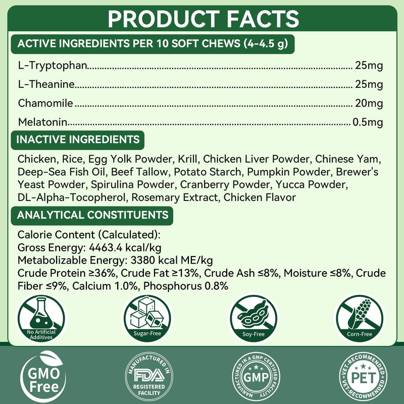 YOTANGO Cat Calming Treats – 500 Crunchy Calming Chews for Cats Kittens, Anxiety Relief & Stress Reduction for Travel, Thunder, Vet Visits, with Chamomile, L-Theanine & L-Tryptophan (Chicken Flavor)