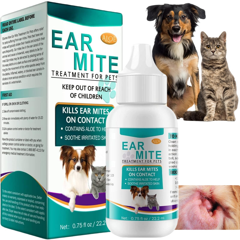 Ear Mite Treatment for Dogs & Cats, Dog Ear Drops For Infection, Dog-Ear Infection Treatment, Relieves Yeast Infections, Soothes Ears Mite Discomfort, Ears Care For Puppy Cats And Dogs 22.2ML