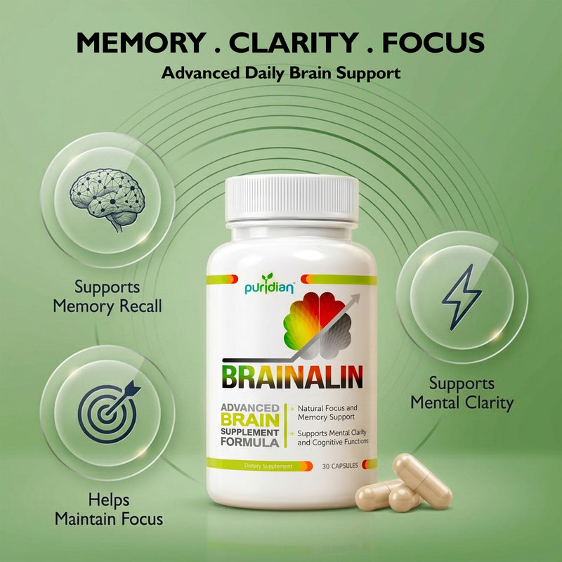 Puridian Brain Supplements for Memory and Focus, Ginkgo biloba Supplements | Focus, Clarity & Cognitive Health, 8 in 1, Alpha GPC Nootropics Supplement, Memory and Focus | Non-GMO, Caffeine-Free