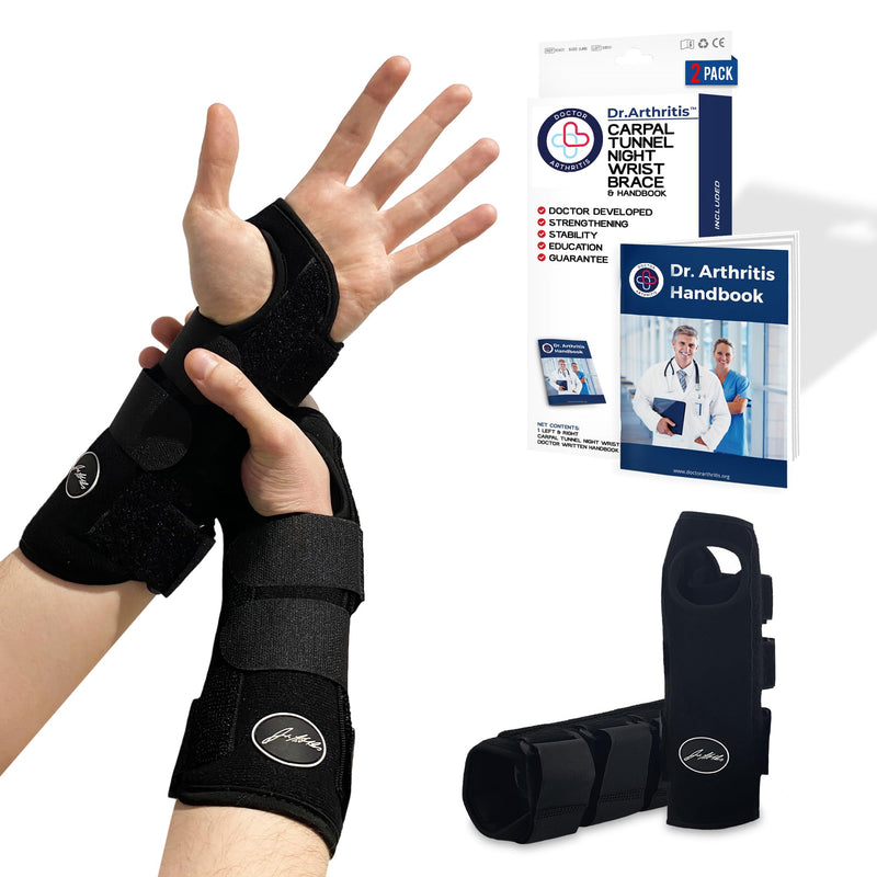 Doctor Developed Wrist Brace - Wrist wrap for Carpal Tunnel Arthritis,Tendonitis, Hand Support - Ideal for Fitness, Weightlifting - Handbook included (2 Pack, Carpal Tunnel) 2 Pack