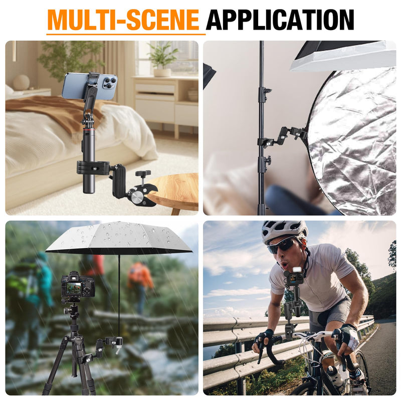Super Clamp Double Camera Mount with 1/4 Inch Screw Adapter Clip Bracket Magic Arm Dual Ball Head for Motorcycle Chair Pole Tripod Light Stand Photo Boom Stand Cross Bars - BeesActive Australia