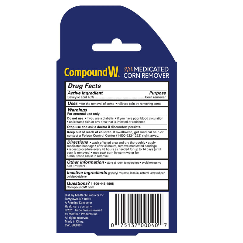 Compound W One Step Medicated Corn Remover Hydrocolloid Corn Pads with Salicylic Acid, 8 Count - BeesActive Australia