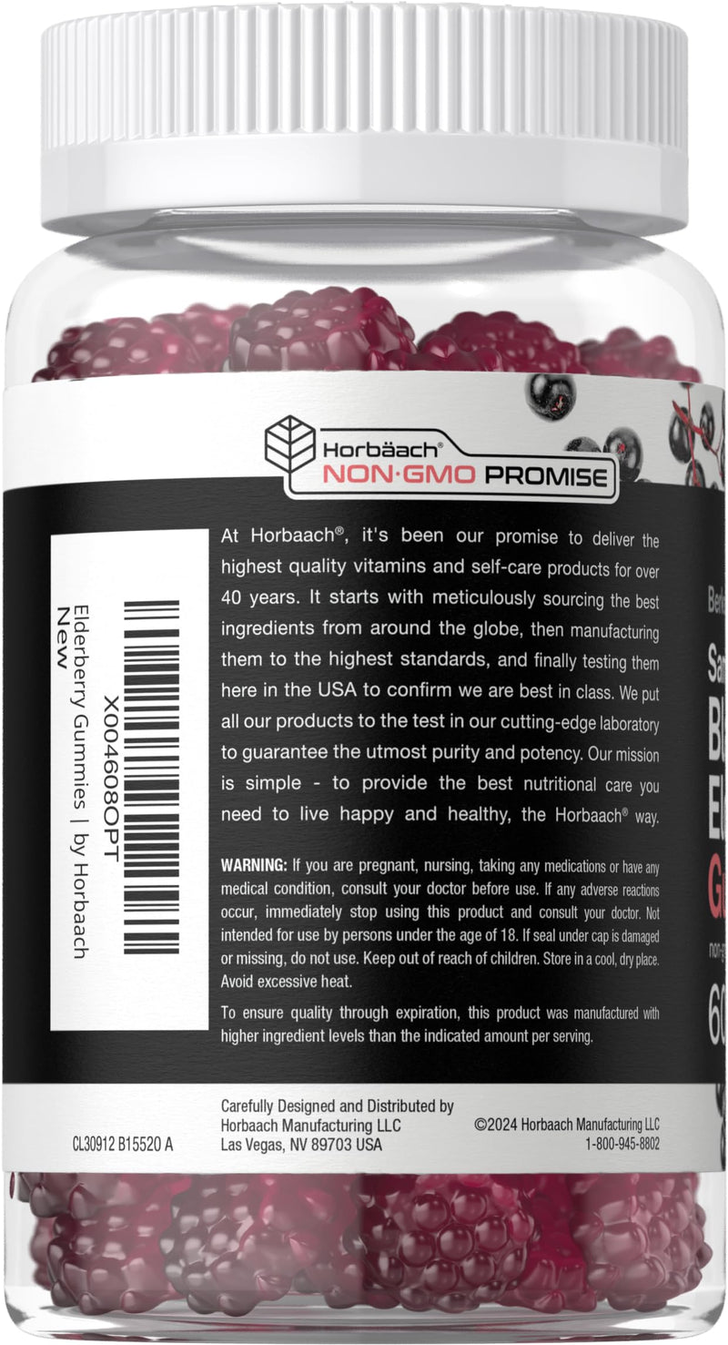 Horbäach Sambucus Black Elderberry Gummies | 60 Count | with Zinc and Vitamin C | Berry Flavor | Vegan, Non-GMO, Gluten Free Extract for Adults | by Berkshire Labs