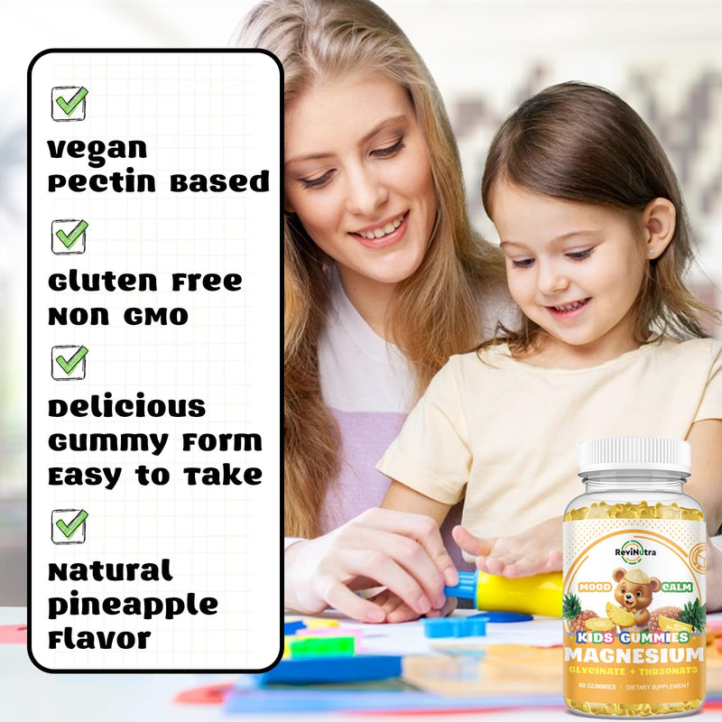 Magnesium Complex Gummies- Calm Chewable Gummies for Kids & Adults- Magnesium Glycinate Supplement-w/Omega-3, Vitamin B6, D3- Support Calm Stress Relief, Bones, Mood, Pineapple Flavor 60 Count (Pack of 1)