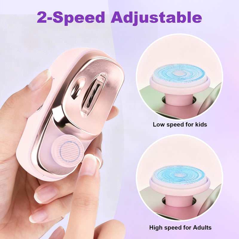 Electric Nail Clipper, 2 in 1 Electric Nail Clippers for Seniors and Adults, Baby Automatic Nail Clipper with Polishing, Light & Storage, Smart Nail Clipper 2-Speed for Fingernail (Pink) Pink - BeesActive Australia