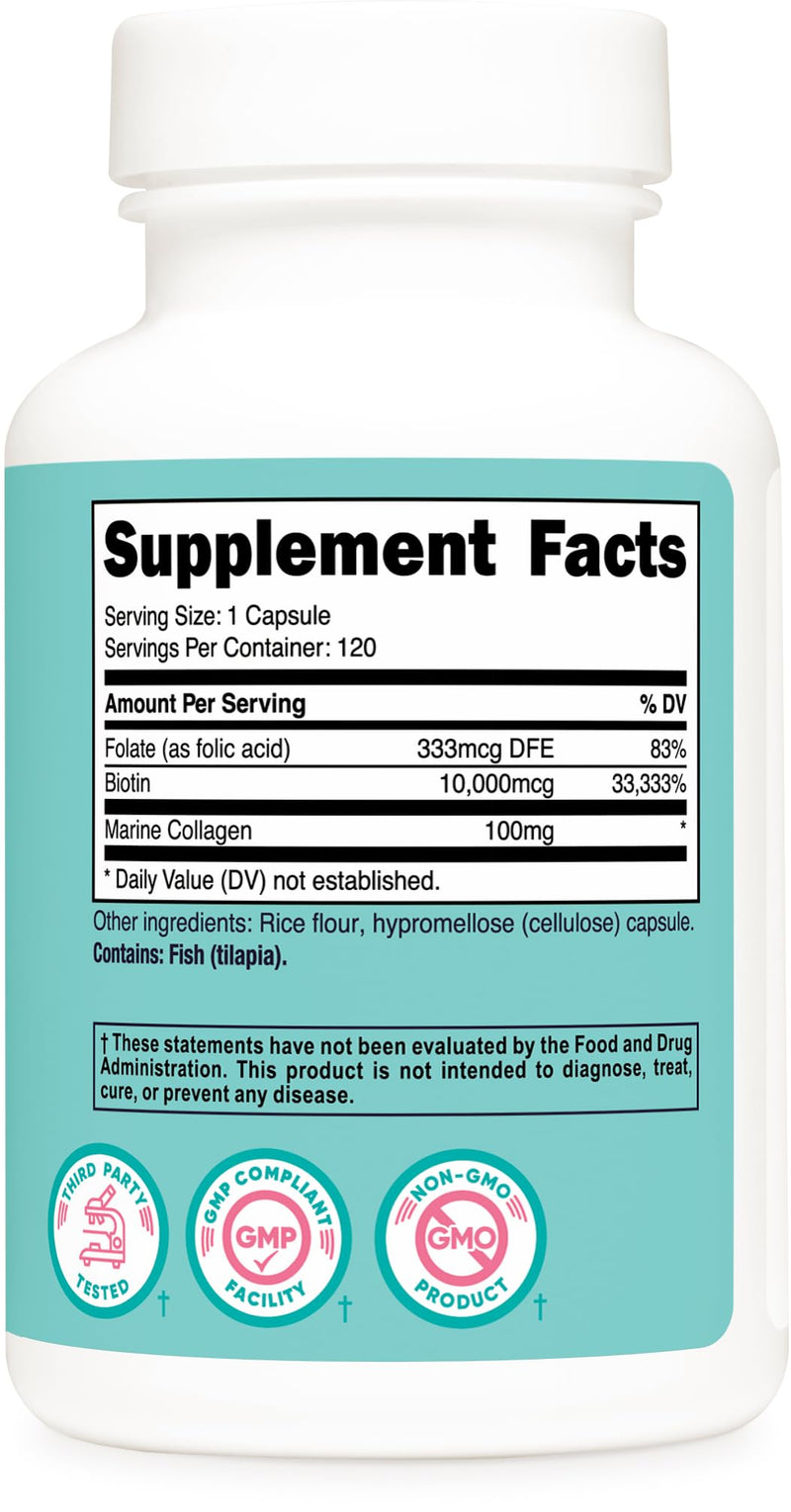 Nutricost Biotin for Women (10,000mcg) 120 Capsules, with Folate & Collagen | Gluten-Free, GMO-Free