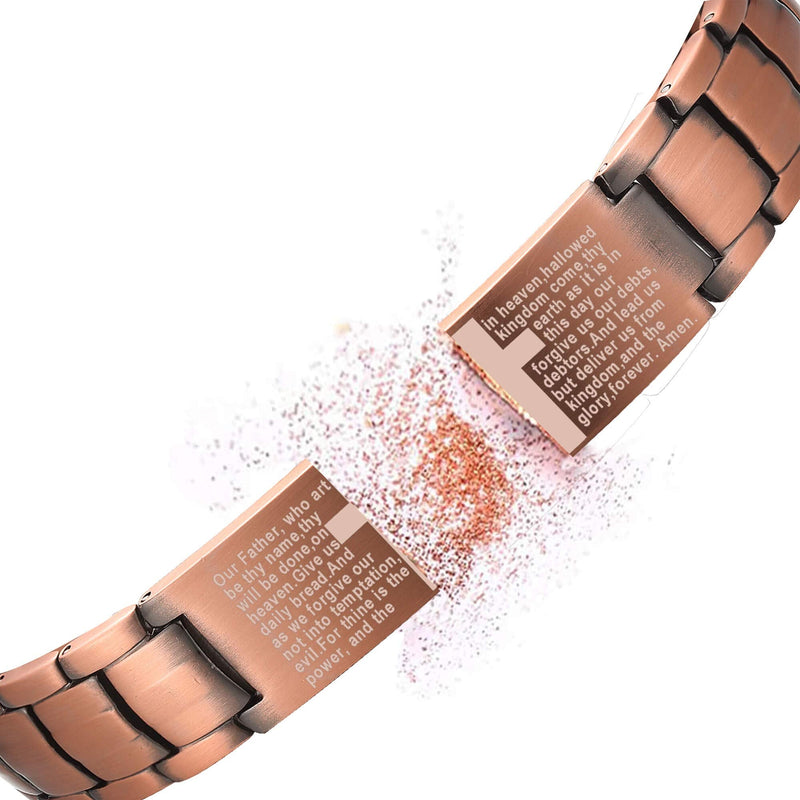 MagEnergy Copper Bracelet for Men, Cross Copper Magnetic Bracelet with Ultra Strength Magnets, Adjustable Link Jewelry Box Gift (Sizing Tool) Copper-Matthew 6:9-13