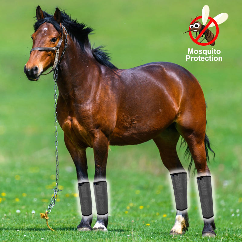 Horse Fly Boots, Adjustable Fly Boots for Horses Set of 4, Comfortable Horse Leggings, Breathable Plastic Mesh Material, Horse Supplies for Reduces Stress & Leg Fatigue (Dark Gray) Dark Gray - BeesActive Australia