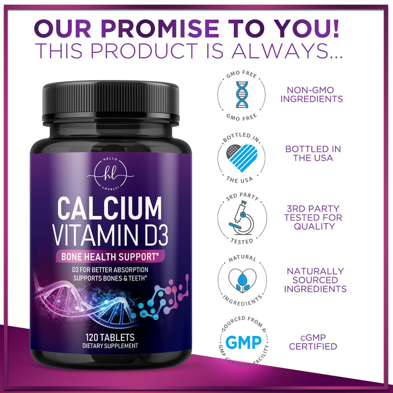 Calcium 1200 mg per Serving with Vitamin D3 - Bone Health Support Supplement, Calcium Supplements for Women & Men - Bone Strength, Teeth, Immune Support, Calcium Carbonate, USA Bottled - 120 Tablets 120 Count (Pack of 1)