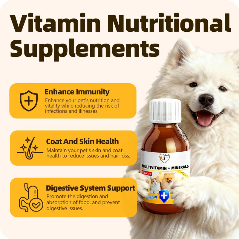 Multivitamins Supplement for UTIs & Allergy Relief, Skin & Coat Care, Hip & Joint Supplement, Immunity Boosting & Digestive Aid for Dogs & Cats 2.03 Fl Oz (1 Bottle) 1 Bottle