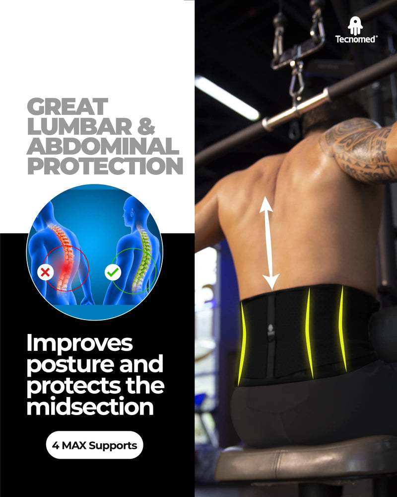 Tecnomed Latex Back Support Belt for Men & Women - Waist Lumbar Support Lower Back Brace for Lower Back Pain Relief Large