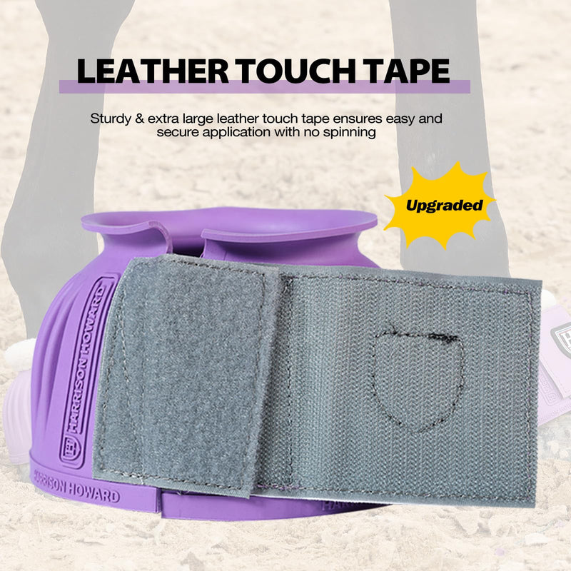 Harrison Howard Rubber Bell Boots Leather Touch-Close Overreach Boots Hoof Protection for Horses Sold in Pairs Violet L - BeesActive Australia