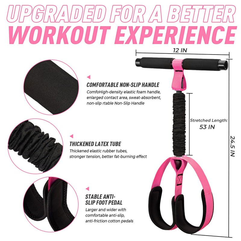 Upgraded Durable Pedal Resistance Band with Handle, Thickened Latex Tubes and Soft Foam Fabric Foot Pedal, Sit Up Exercise Equipment for Abdomen, Waist, Arm, Core/ABS, Leg, Physical Therapy 1-Pink 55 LBS - BeesActive Australia