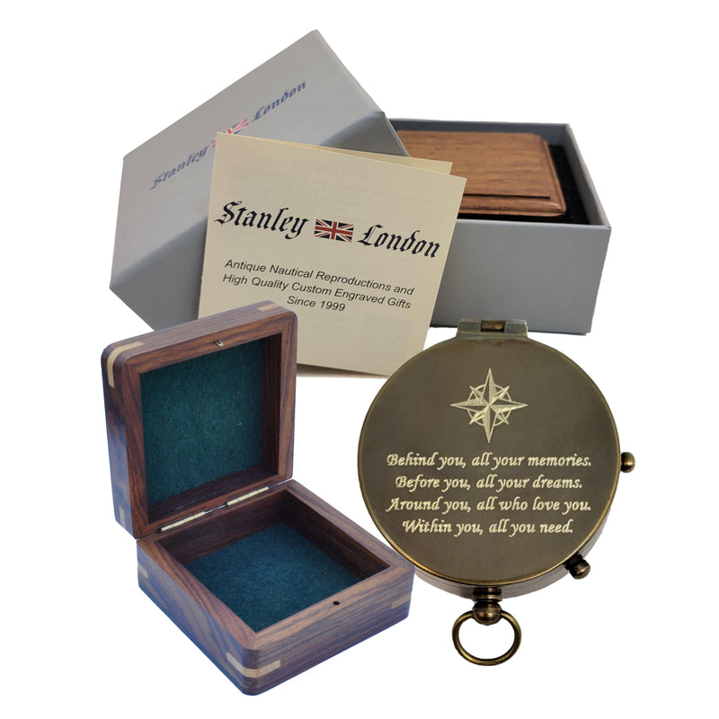 Personalized Antique Brass Pocket Compass with Custom Engraving – Engraved Compass Gift for Graduation, Father’s Day, Anniversary, Travel, or Family Heirloom – Optional Hardwood Box Behind You - BeesActive Australia