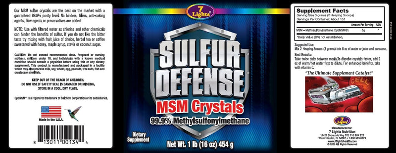 7 Lights Sulfur Defense Opti-MSM 99.9% Pure MSM Powder | Dietary Supplement for Joints, Skin & Immune Support ‚Äì Organic Methylsulfonylmethane Crystals, Vegan, Non-GMO, Gluten-Free ‚Äì Made in USA (1 LB) 1 Pound (Pack of 1)