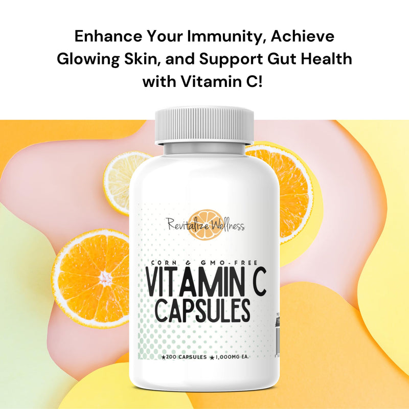 Vitamin C Capsules | Pure, Corn, & GMO-Free | 1000 mg Vitamin C Per Capsule | 200 Capsules
