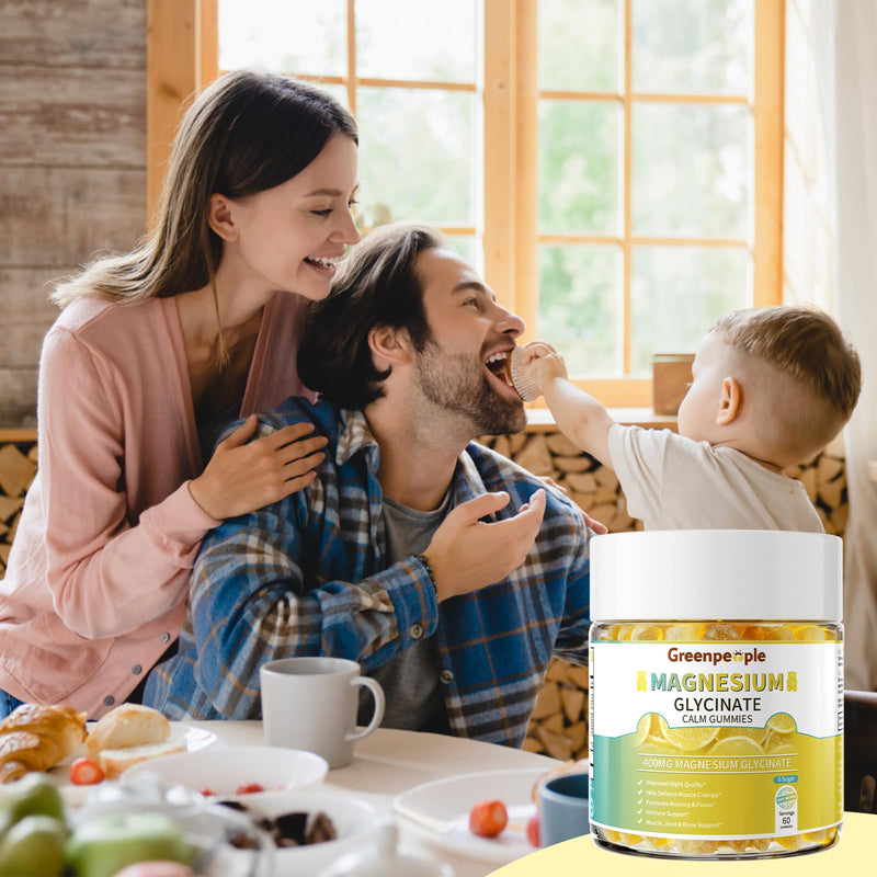 GREENPEOPLE Magnesium Glycinate Gummies 400mg - Lemon, 60ct 2 Pack | Chelated Sugar Free,High Absorption Supplement with Magnesium Citrate,Vitamin D & B6 Calm,Sleep & Stress Support for Adults 60 Count (Pack of 2)