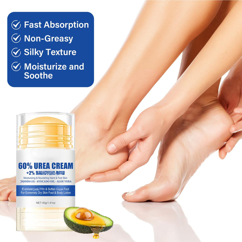 3PCS 60% Urea Hydrating and Anti-Cracking Foot Cream, Maximum Strength Urea Cream for Feet, Foot Lotion Stick for Heels, Dry Hands & Rough Knees, Smoothing Skin Women and Men