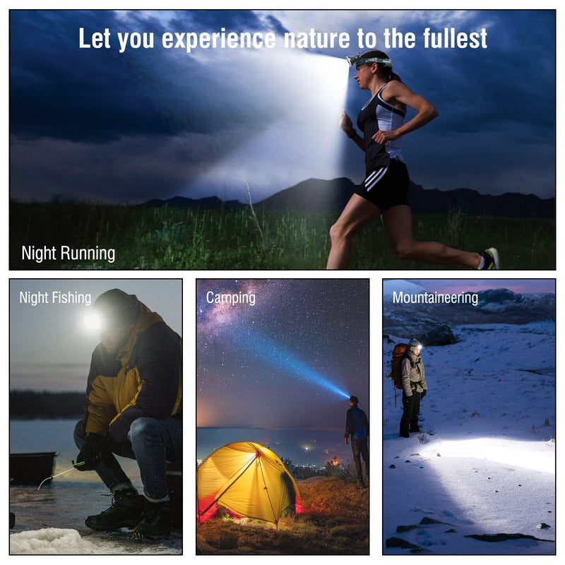 BORUIT B10 Rechargeable Headlamp Super Bright - 4 Modes LED Head Lamp USB-C Waterproof Headlight fit Adult Hunting Fishing Camping Hiking Outdoor White