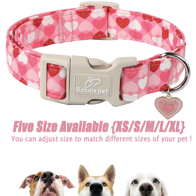 Valentine Dog Collar for Medium Dogs - Design Cute Pink Valentines Day Dog Collars Boy Girl Puppy Adjustable Quick Release Buckle Collar with Little Heart Charm M Pink Heart - BeesActive Australia