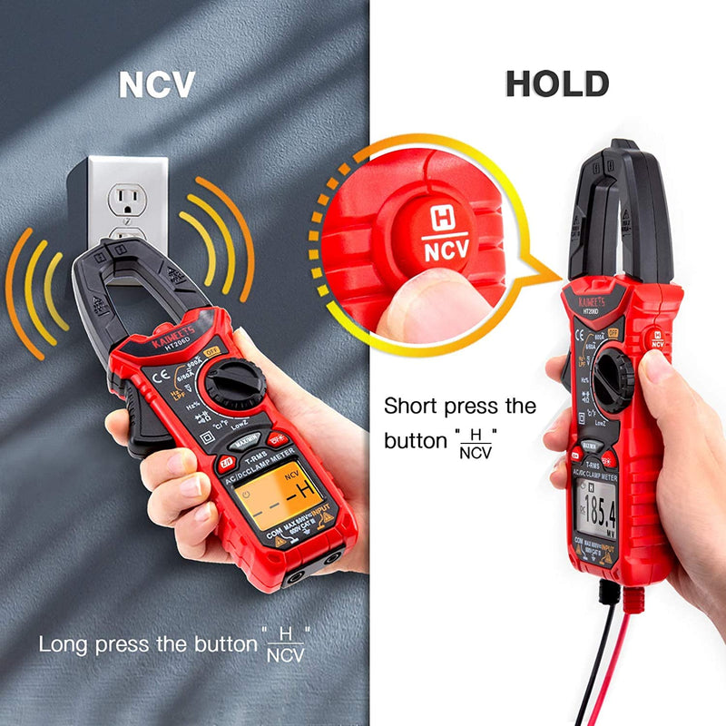 KAIWEETS HT206D Digital Clamp Meter T-RMS 6000 Counts, Multimeter Voltage Tester Auto-ranging, Measures Current Voltage Temperature Capacitance Resistance Diodes Continuity Duty-Cycle (AC/DC Current) AC/DC Current