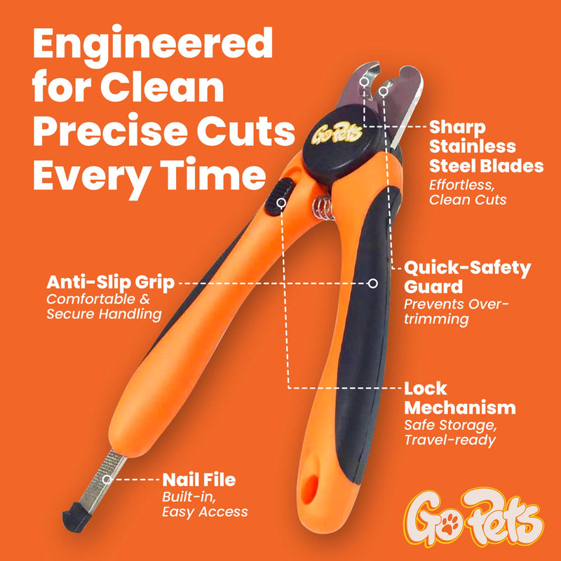 GoPets Dog Nail Clippers, Professional Pet Nail Trimmer for Large Dogs and Cats with Quick Sensor Safety Guard, Heavy Duty Stainless Steel Blades, Non-Slip Handle, Built-in File for Safe Grooming - BeesActive Australia