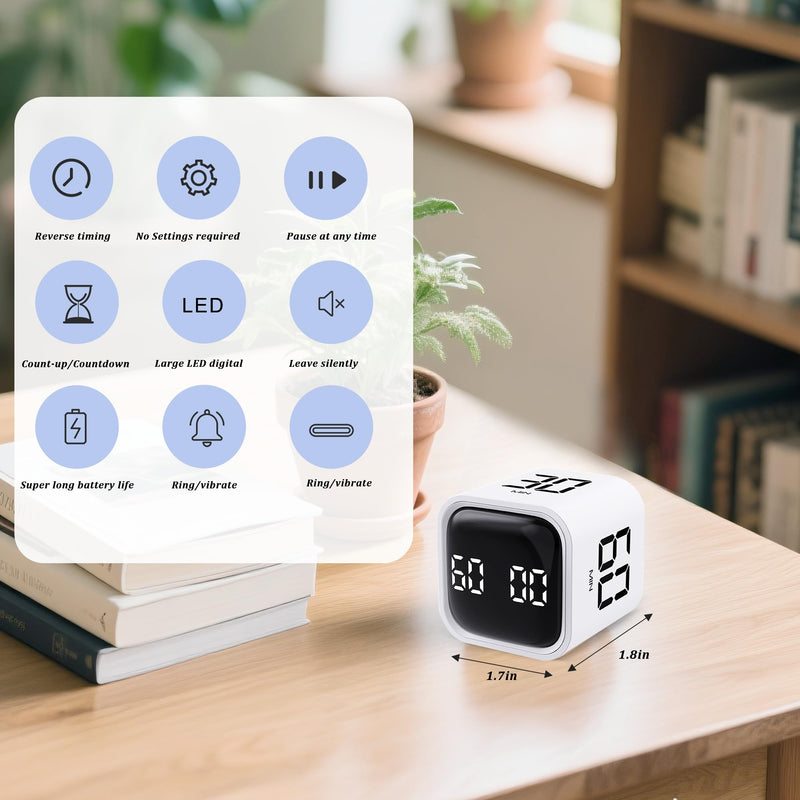 2Pcs Rotating Pomodoro Timer 5,10,30, 60 Minutes Preset,Desk Productivity Flip Timer, Visual Cube Countdown Stopwatch,Custom Modes/Vibration/High/Low Volume,ADHD Timers, for Study, Work, Kitchen White-2pcs - BeesActive Australia