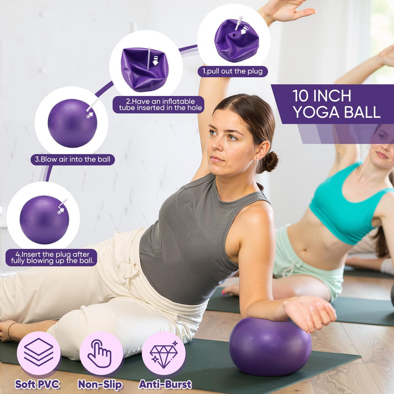 Soulchen 7pcs Pilates Ring Essentials Set for Women Pilates Ring and Ball Kit for Home Workouts 10 Inch Yoga Ball, Resistance Bands, Cold Towel & Bottle, Exercise Accessories Gifts for Women Beginners