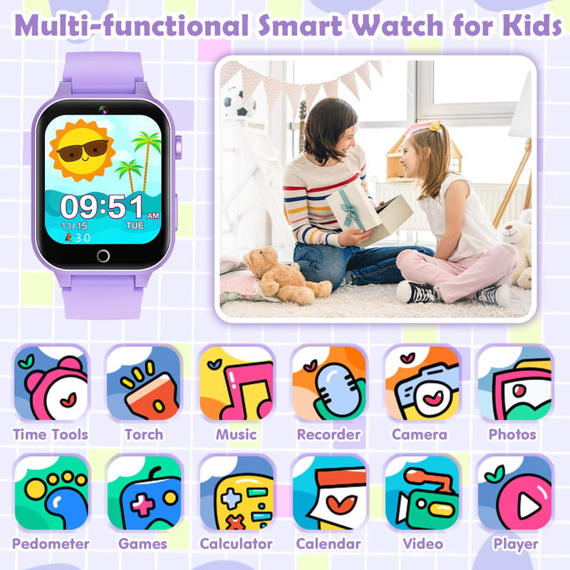 Luyiilo Kids Games Watch, with 26 Puzzle Games, Touch Screen, HD Camera, Alarm Clock, Toys for Ages 4-12 Years Old.Birthday Gift for Boys Girls (Purple) Purple