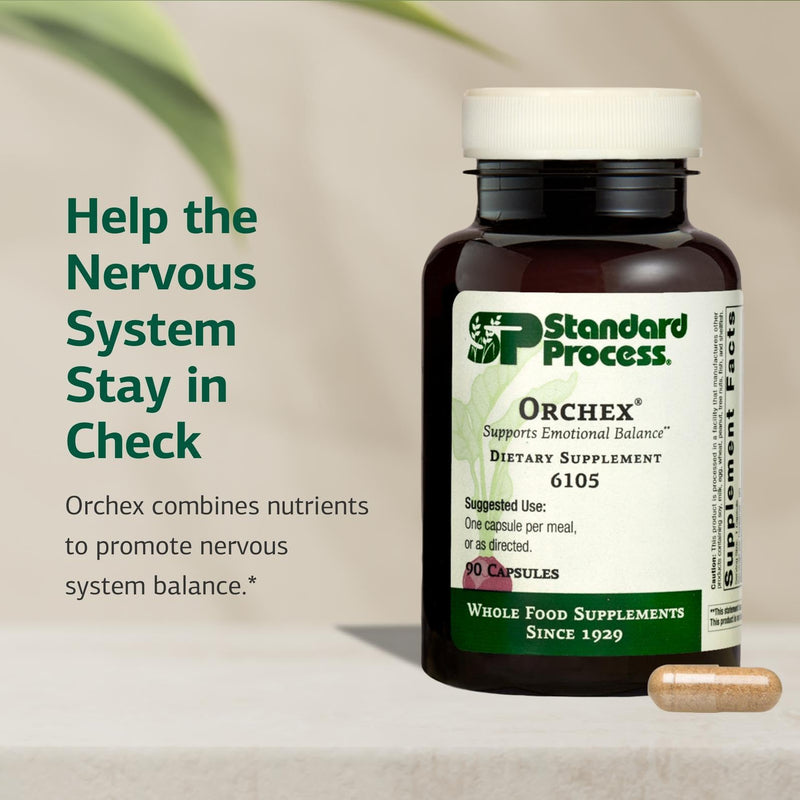 Standard Process Orchex, Emotional Balance Supplement, 90 Capsules | Nervous System Care Supplement, Excellent Source of Niacin and Vitamin B6, Non-Dairy and Whole Food-Based 90 Count (Pack of 1)